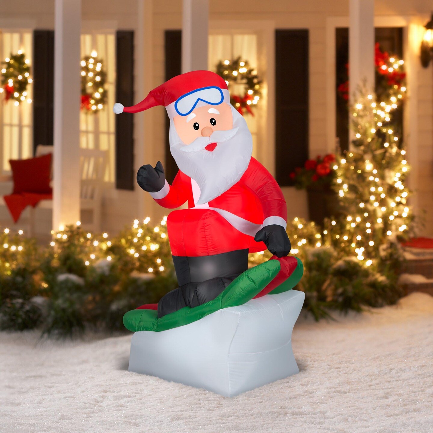 5.5' Gemmy Airblown Santa Claus Riding Snowboard Yard Decoration