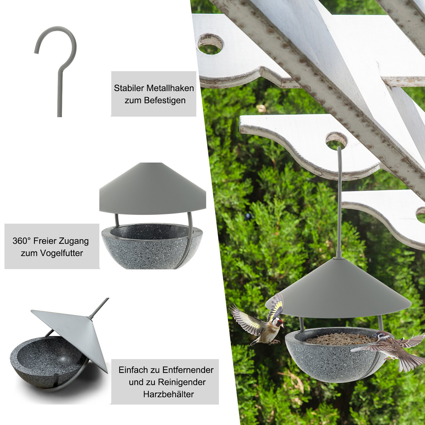 Metal Hanging Bird Feeder and Bath with Weatherproof Dome