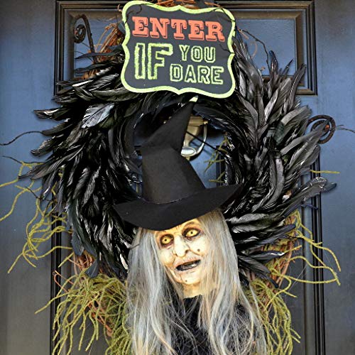 MOVINPE Black Feather Wreath Halloween Wreath 14.9&#x27;&#x27; Black Natural Cocktail Feather Wreath, Halloween Photo Props, Front Door Decor Witch Spooky Scene Halloween Party Decorations