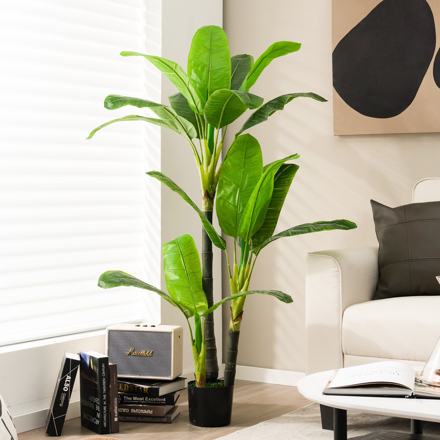 5 Feet Artificial Tree with 18 Large Leaves Perfect for Indoor-Outdoor Decor