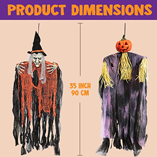 JOYIN 3 Pack 35&#x22; Hanging Ghost Halloween Decorations,Grim Reapers Hanging Witch for Halloween Outdoor Decorations(One Grim Reaper,One Hanging Witch,and One Hanging Reapers)