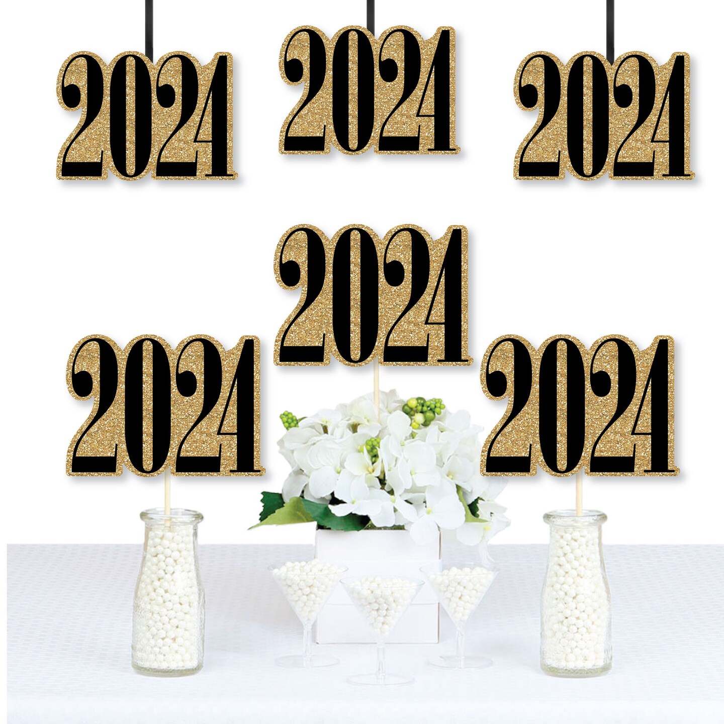 Big Dot of Happiness Gold New Year&#x27;s Eve - 2024 Decorations DIY Party Essentials - Set of 20