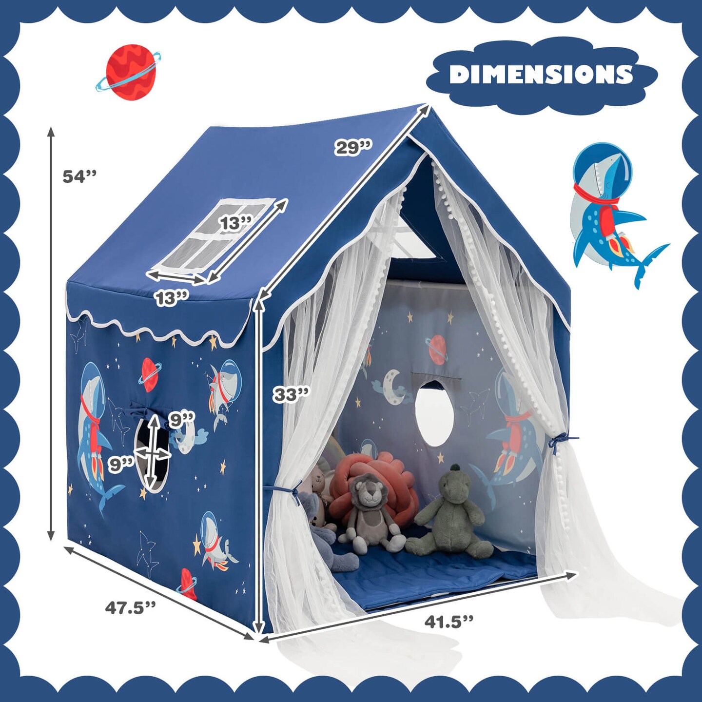 Kids Indoor Playhouse Tent with Removable and Comfortable Cotton Mat and Mesh Curtains
