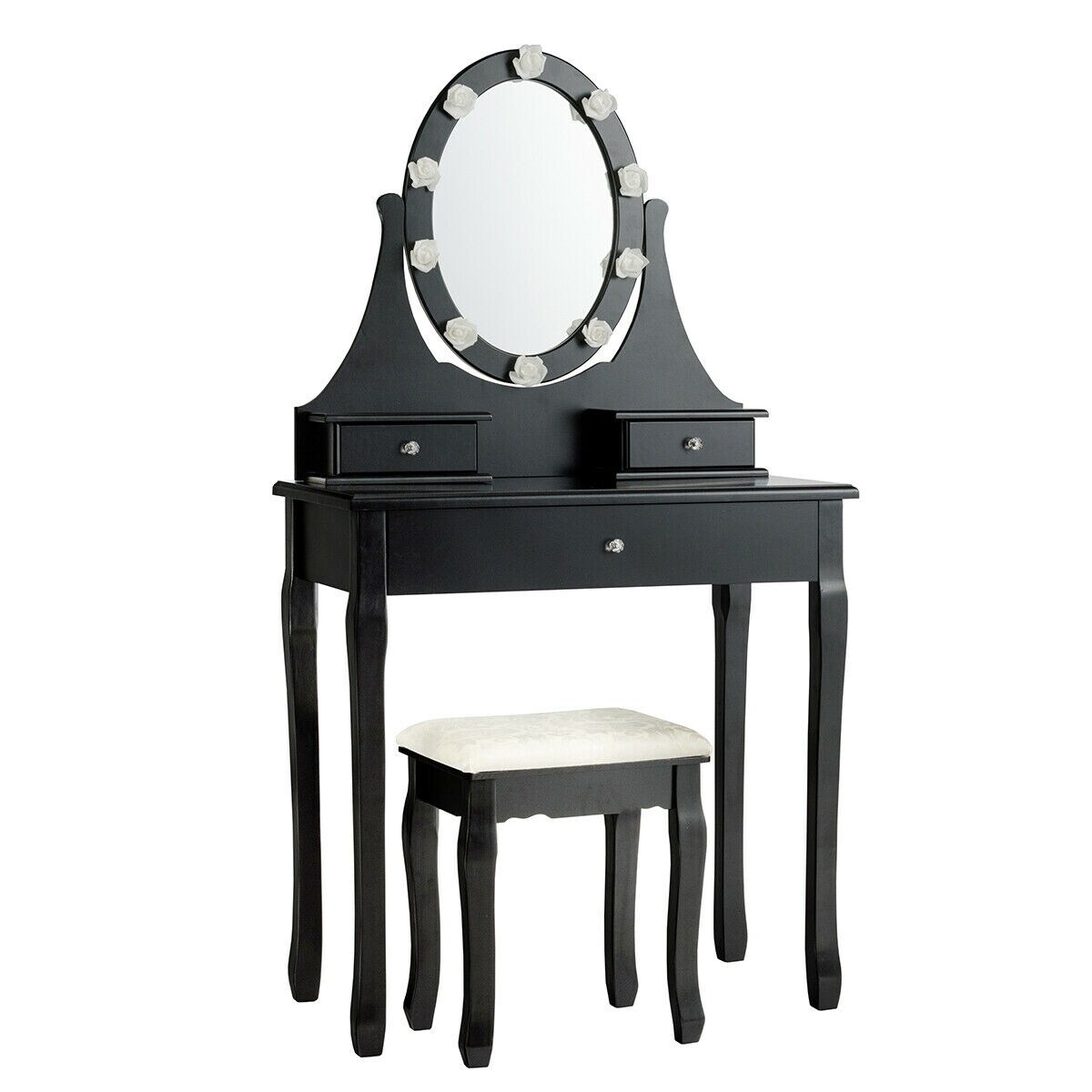 3 Drawers Lighted Mirror Vanity Dressing Table Stool Set