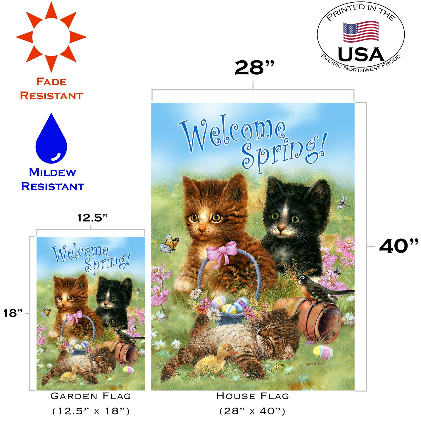 Welcome Spring Kittens Decorative Spring Flag