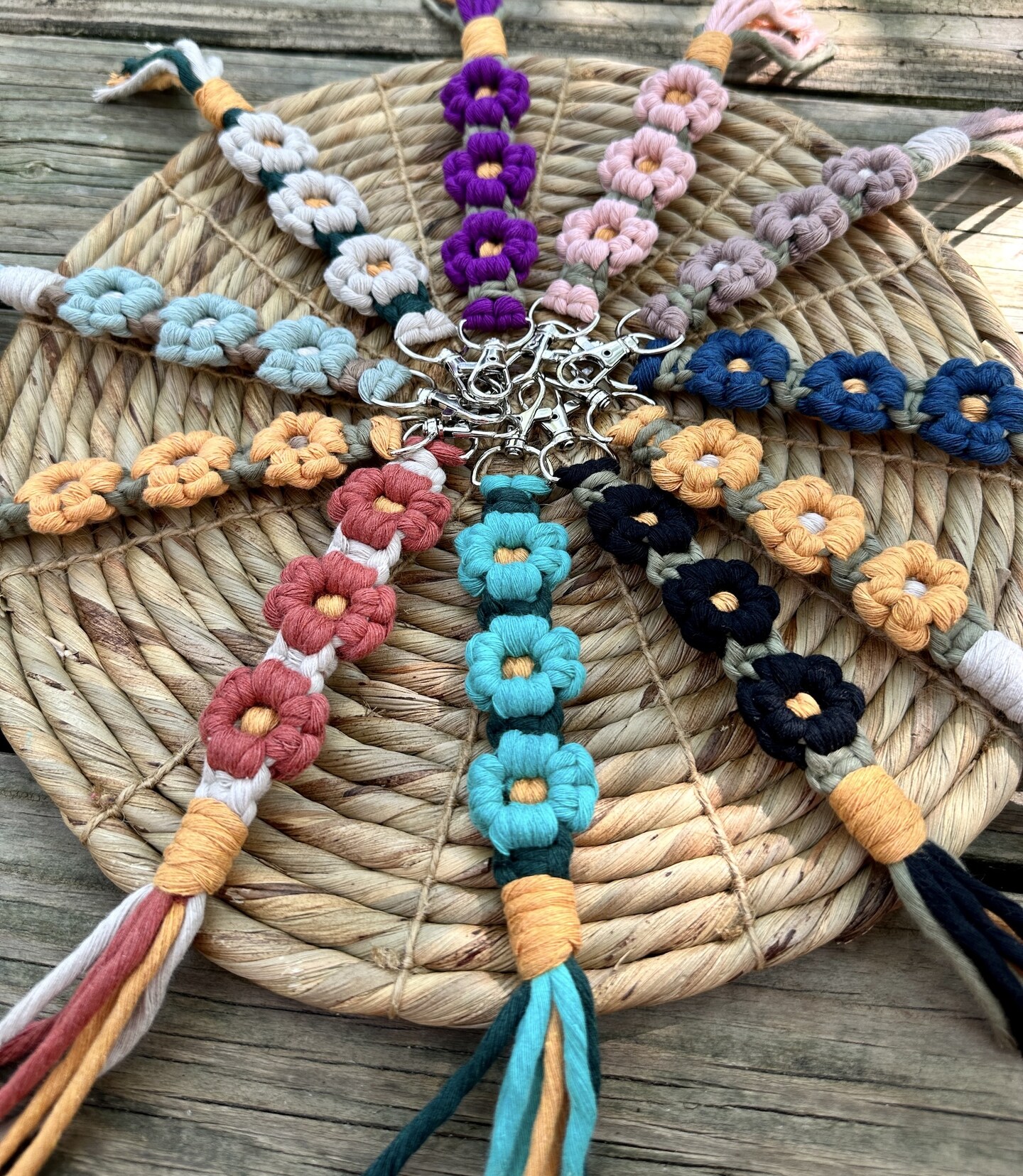 Macrame Boho Keychain Daisy Keychain Flower Keychain Boho