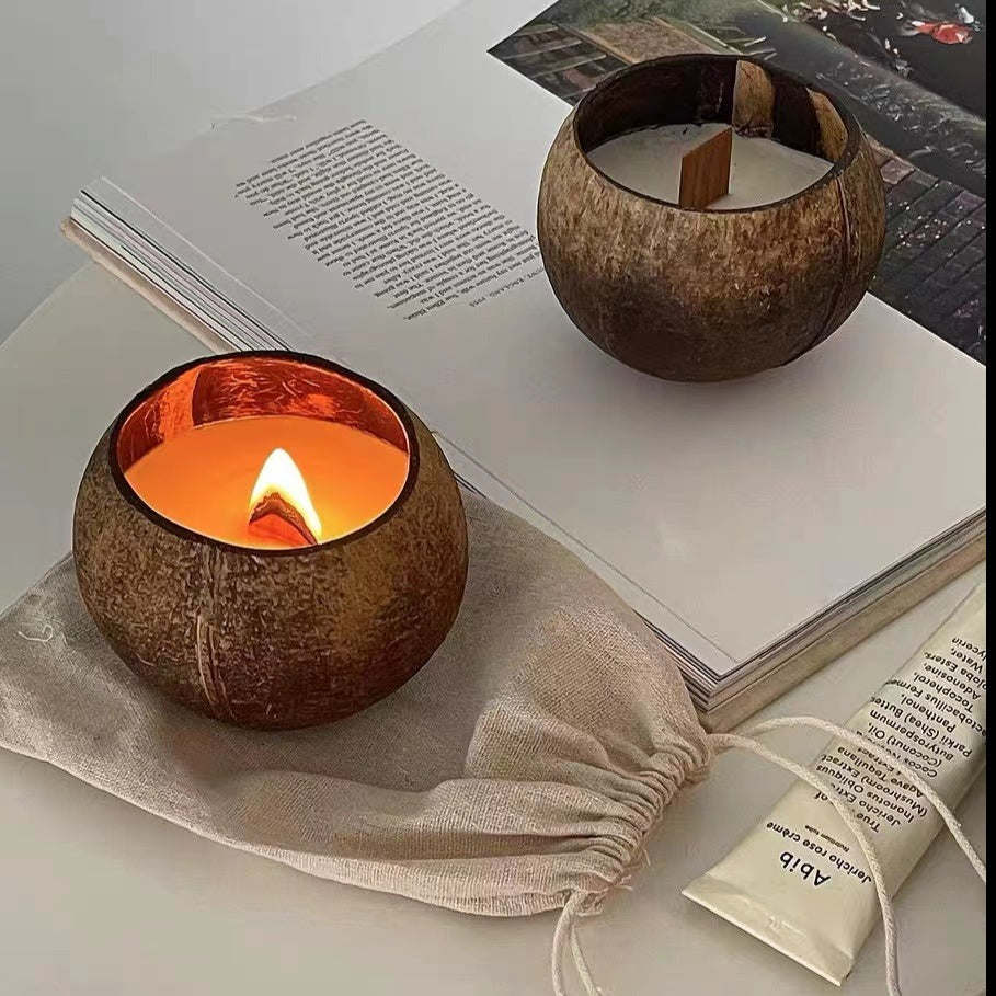 Scented Soy Real Coconut Shell Candles with Wood Wick | Natural Soy Wax