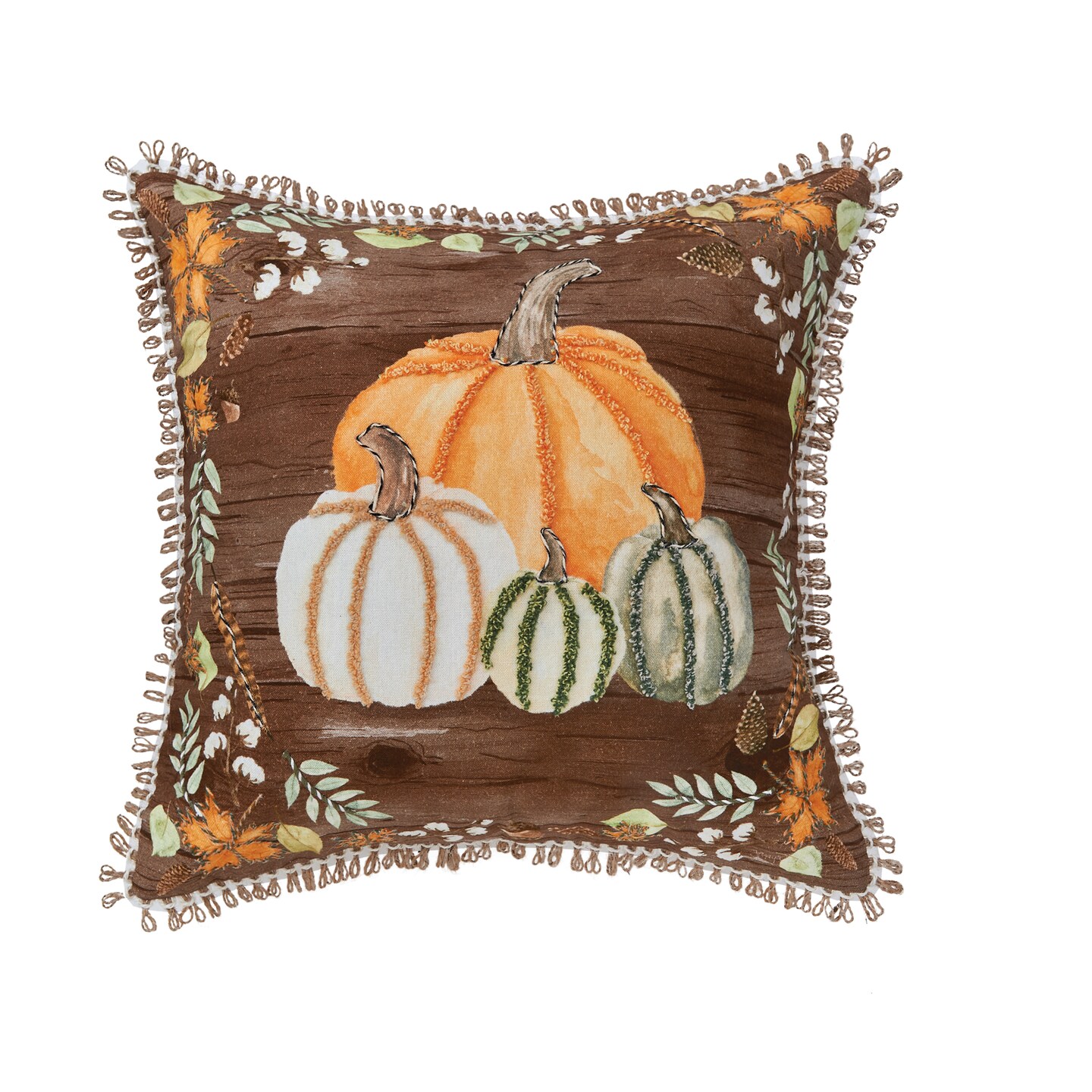 Autumn Pumpkins 18&#x22; x 18&#x22; Printed and Embroidered Throw Pillow