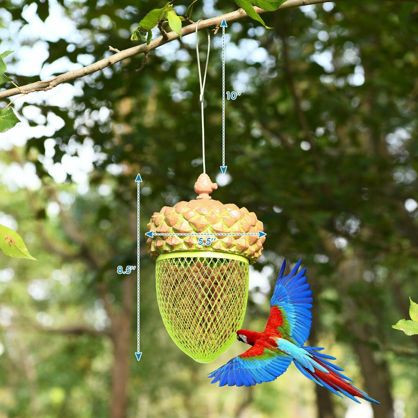 Hanging Acorn Bird Feeder Outdoor Garden Backyard Resin Iron Mesh Design