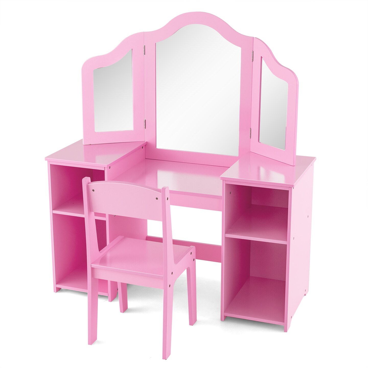 Kids Vanity Table and Chair Set with Removable Tri-Folding Mirror