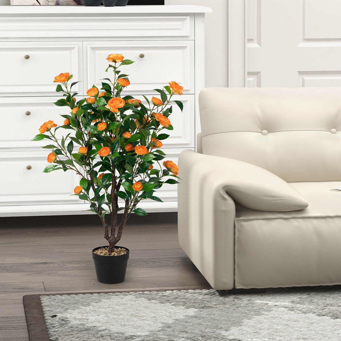 3.3ft Artificial Camellia Tree with Lush Blooms for Home and Office