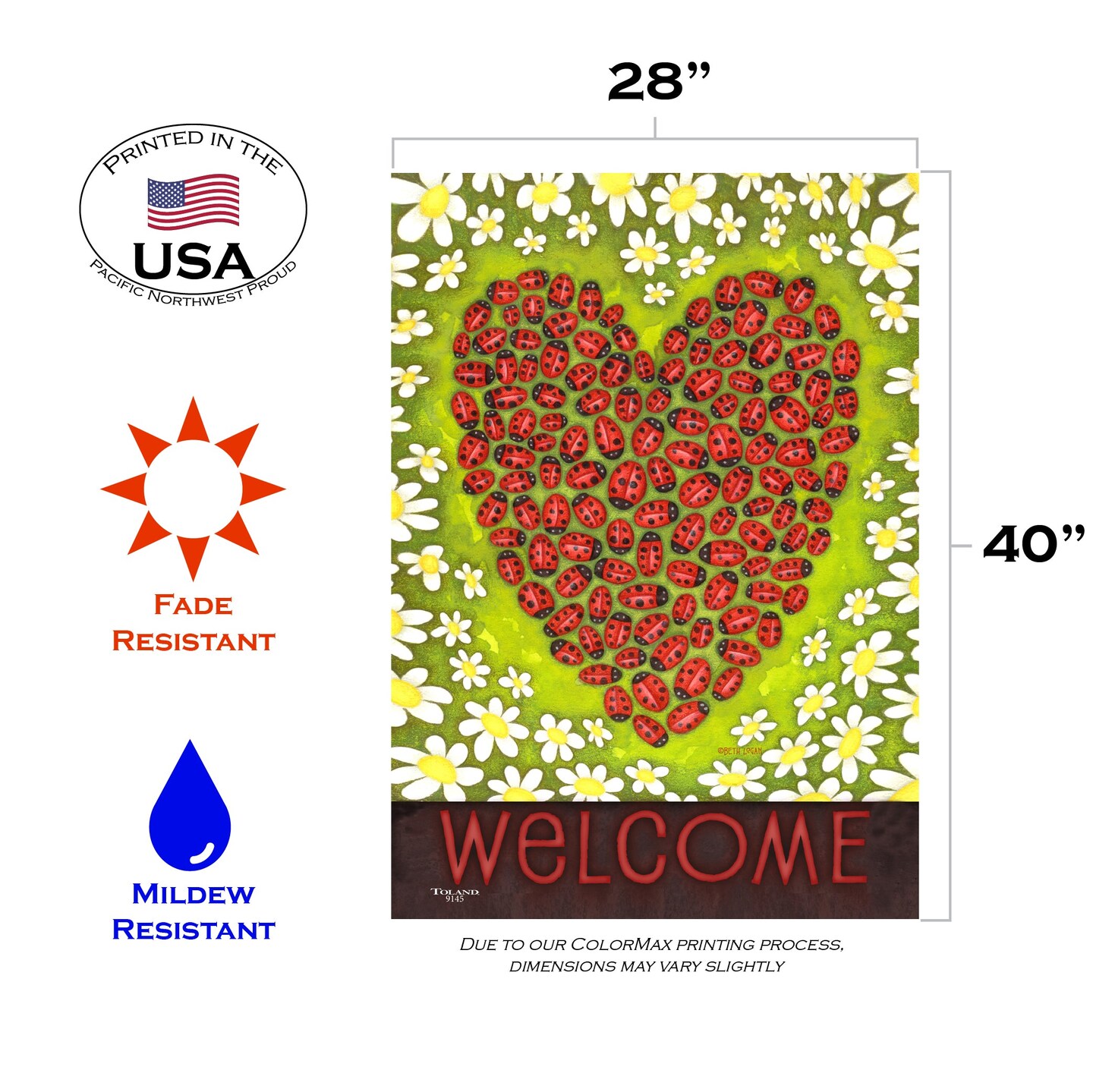 Ladybug Heart Decorative Valentine Double Sided Flag