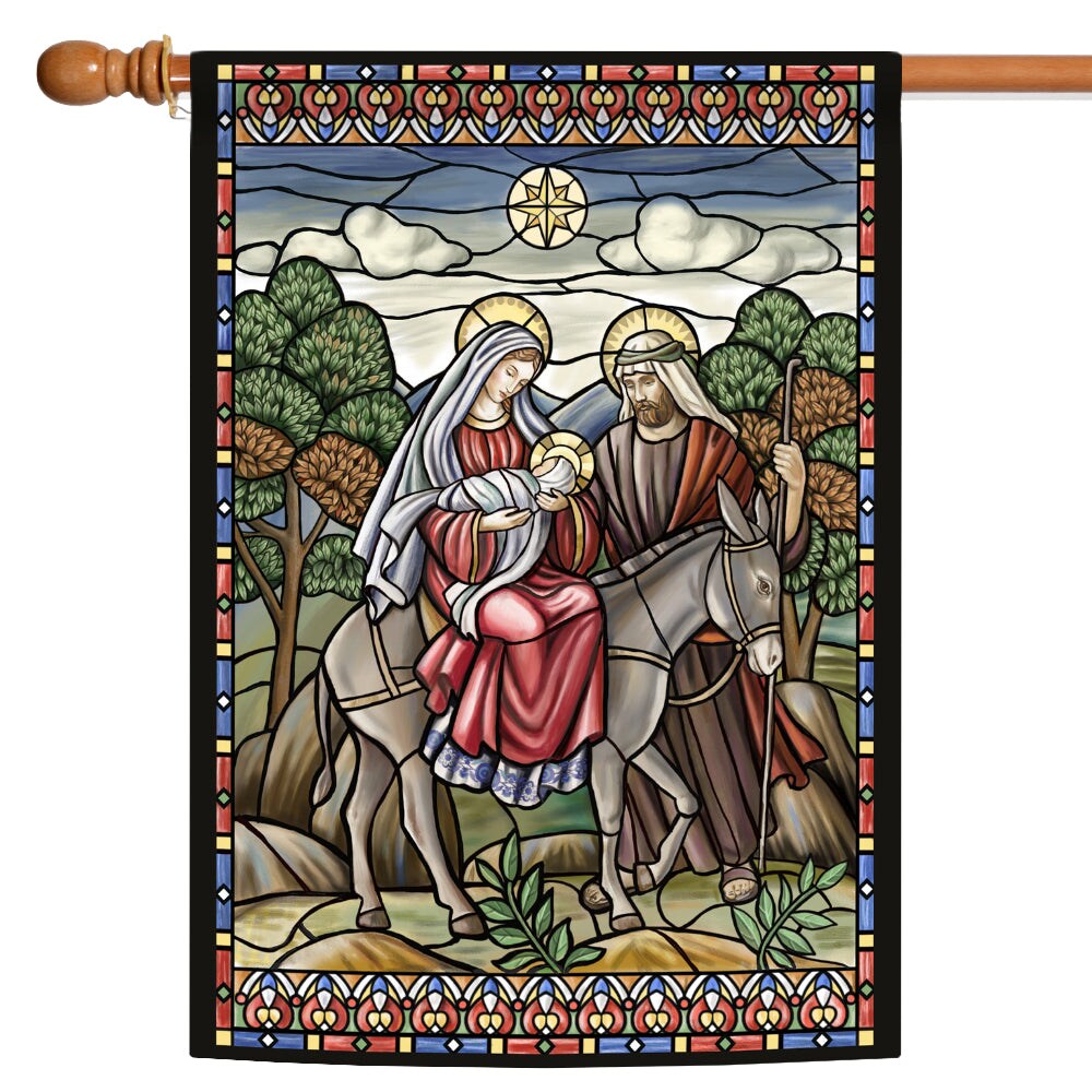 Stained Glass Nativity Decorative Christmas Flag