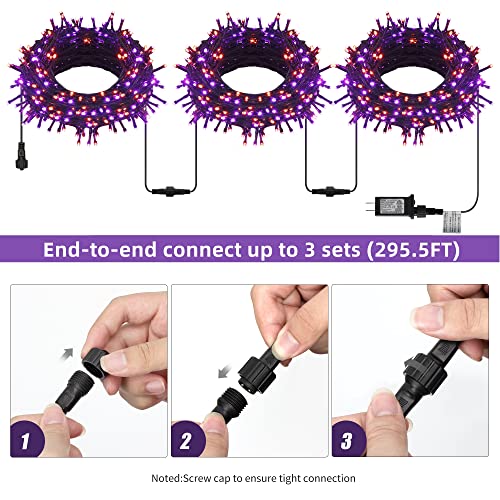 300 LED Halloween Lights, 98.5FT Halloween String Lights with 8 Lighting Modes, Waterproof &#x26; Connectable Mini Lights, Plug in for Indoor Outdoor Holiday Party Bedroom Decorations (Purple &#x26; Orange)
