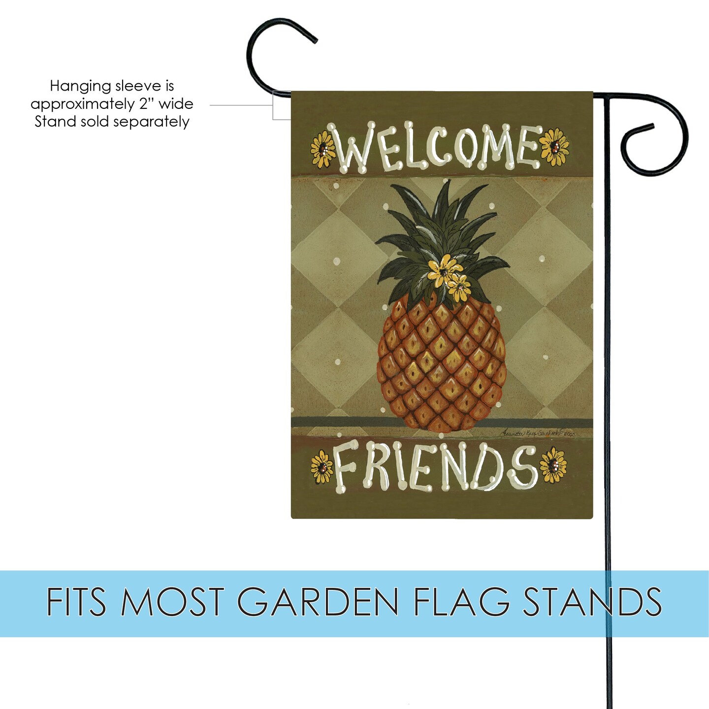 Welcome Friends Decorative Pineapple Double Sided Flag