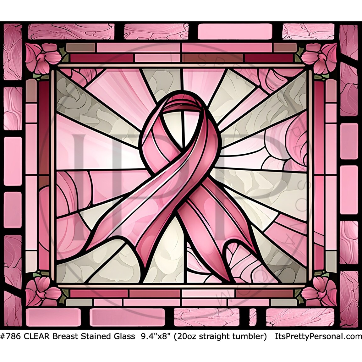 #786 CLEAR- 20oz -Breast Cancer Stained Glass 9.4&#x22; x 8&#x22; Pattern Vinyl Wrap