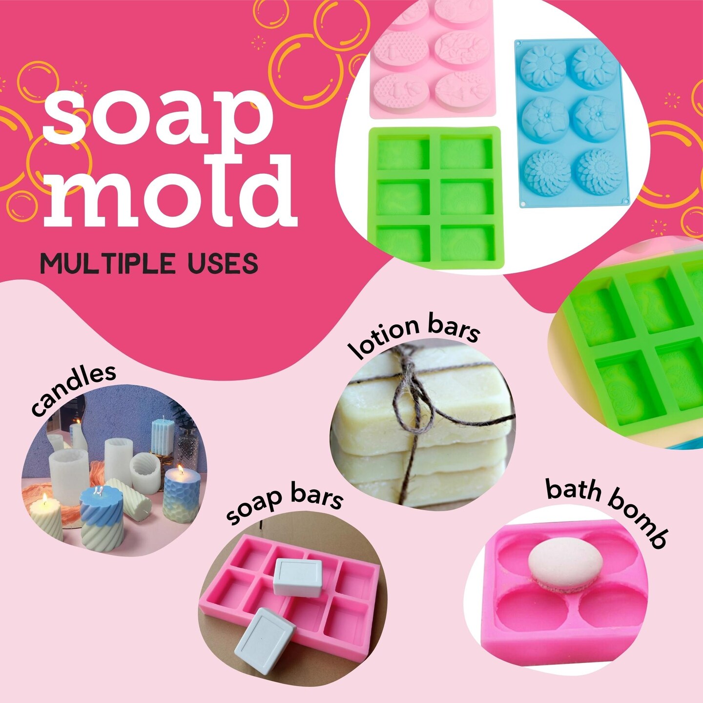 Incraftables Silicone Soap Molds for Soap Making. Assorted Large Soap Molds (3 Sets). Best Soap Molds Silicone Shapes (Round, Rectangle &#x26; Oval) for DIY Bars, Bath Bombs, Cake, Lotion Bars &#x26; Candles