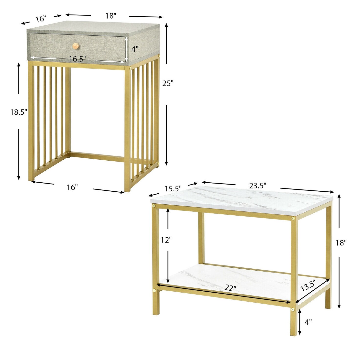 2 Piece Nesting Tables Side Table with Drawer 2 Tier Coffee Table White