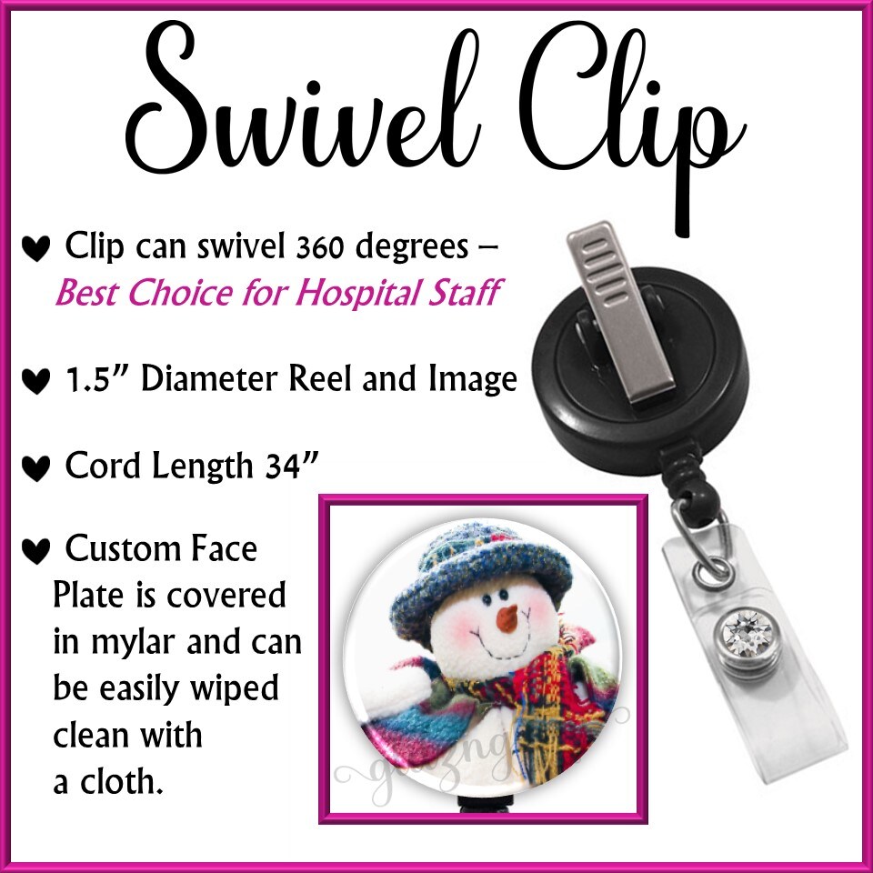  Badge Reel Retractable Clip for Nurse, Cute Snowman ID