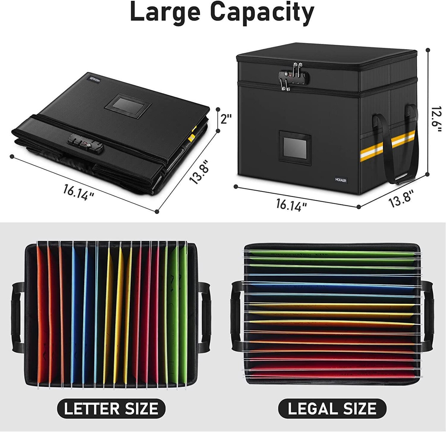 Fireproof Document File Box with Lock | Water resistant Organizer | Portable Collapsible Storage Cabinet