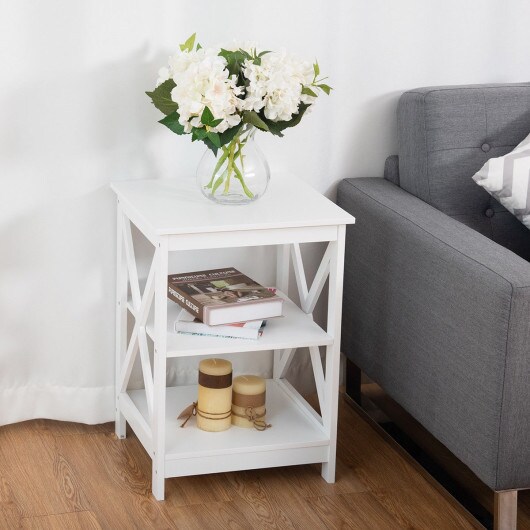 3-Tier Living Room Display Storage Shelf Nightstand-White