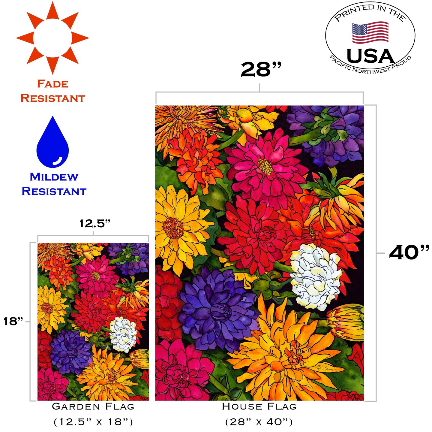 Dizzy Dahlias Decorative Flower Flag