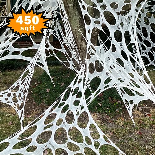 JOYSELLER Spider Web Halloween Decorations Outdoor, Stretchy 450 sqft Halloween Spider Web, Cut-Your-Own Flexible Spider Webbing for Halloween Decor (Spiders Not Included)