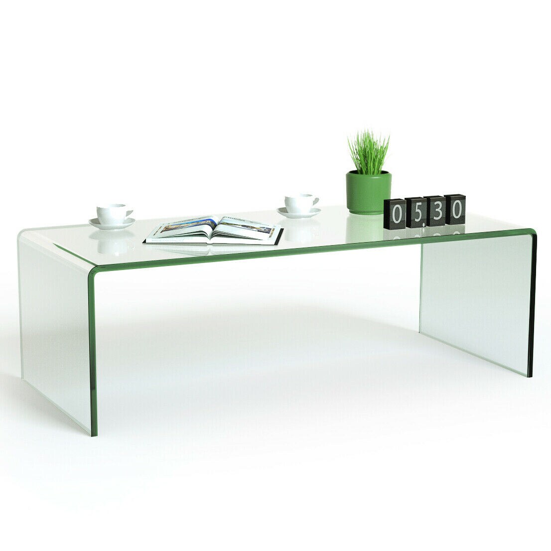 Clear Tempered Glass Coffee Table with Rounded Edges