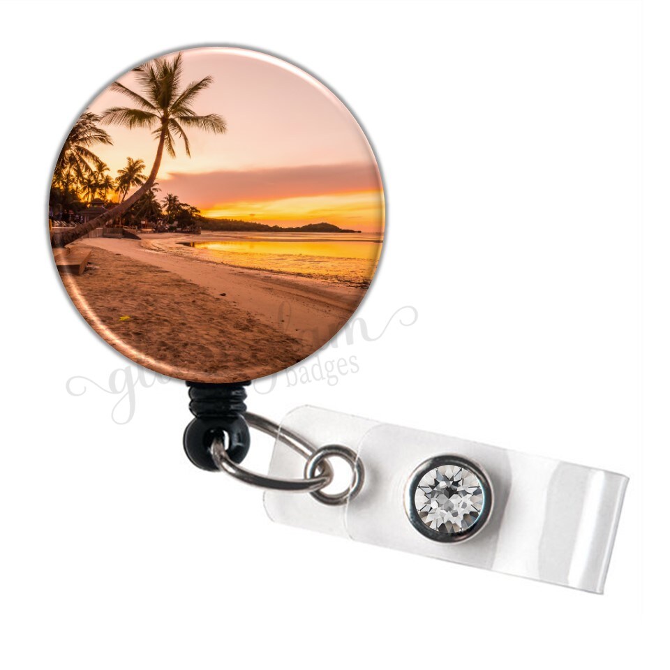 Beach Badge Reel, Tropical Badge Holder, Paradise Badge Reel