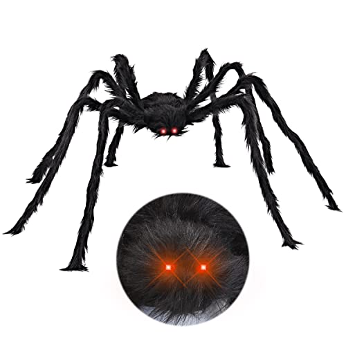 JOYIN 6.4ft Halloween Hairy Spider Outdoor Decorations,Light-up LED Eyes Scary Giant Spider Fake Large Spider Hairy Spider Props for Halloween Yard Decorations Party Outdoor and Outdoor Decor, Black