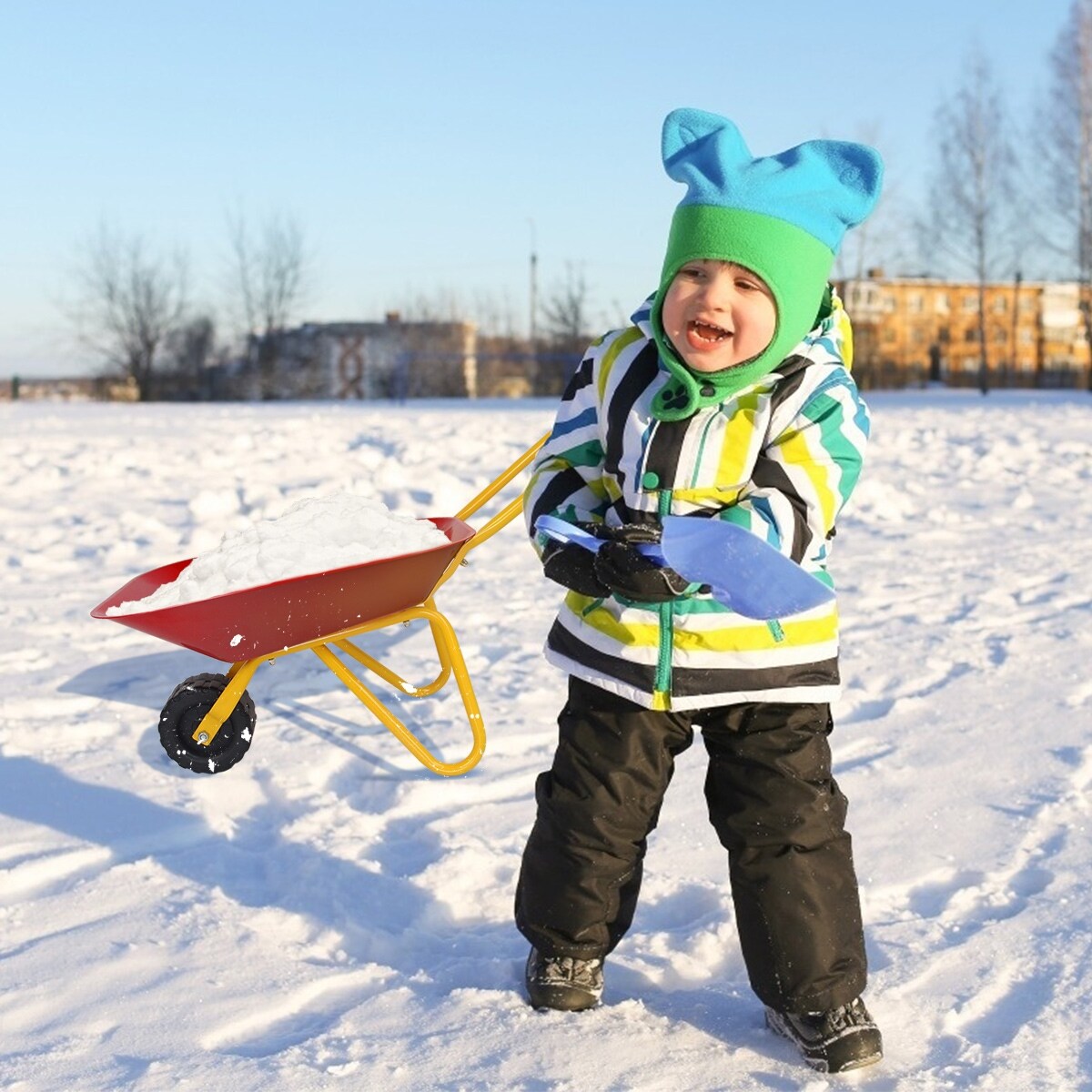 Outdoor Kids Metal Wheelbarrow Garden Backyard Play Toy with All Terrain Wheels