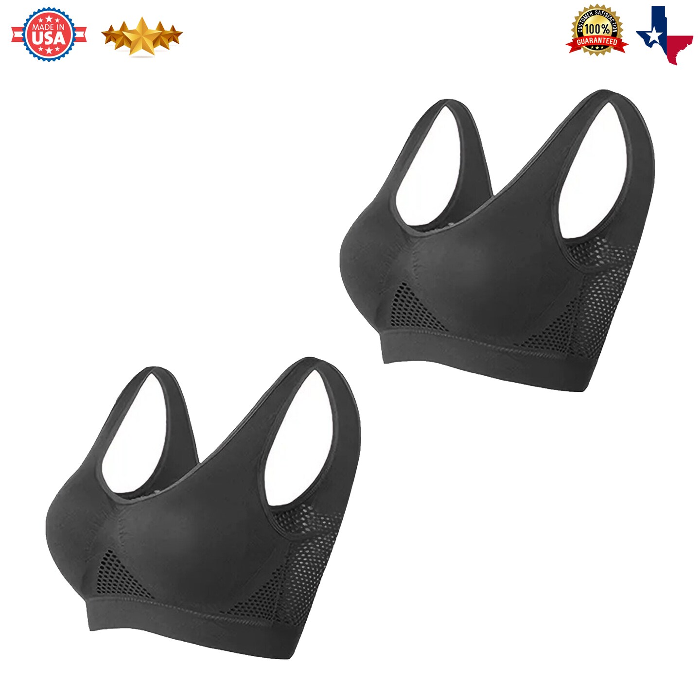 Radyan Breathable Solid Eyelet Mesh Hole Vest Sports Bras (Multipack) ,  Plus Size Non-steel Running Yoga Bras, Women's Lingerie & Underwear