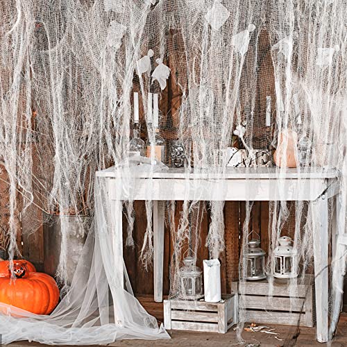 500x39 Inch Large Size Halloween Spooky Cloth-Halloween White Scary Creepy Cloth-Windows Doorways Cover Gauze for Halloween Party Haunted House Decor