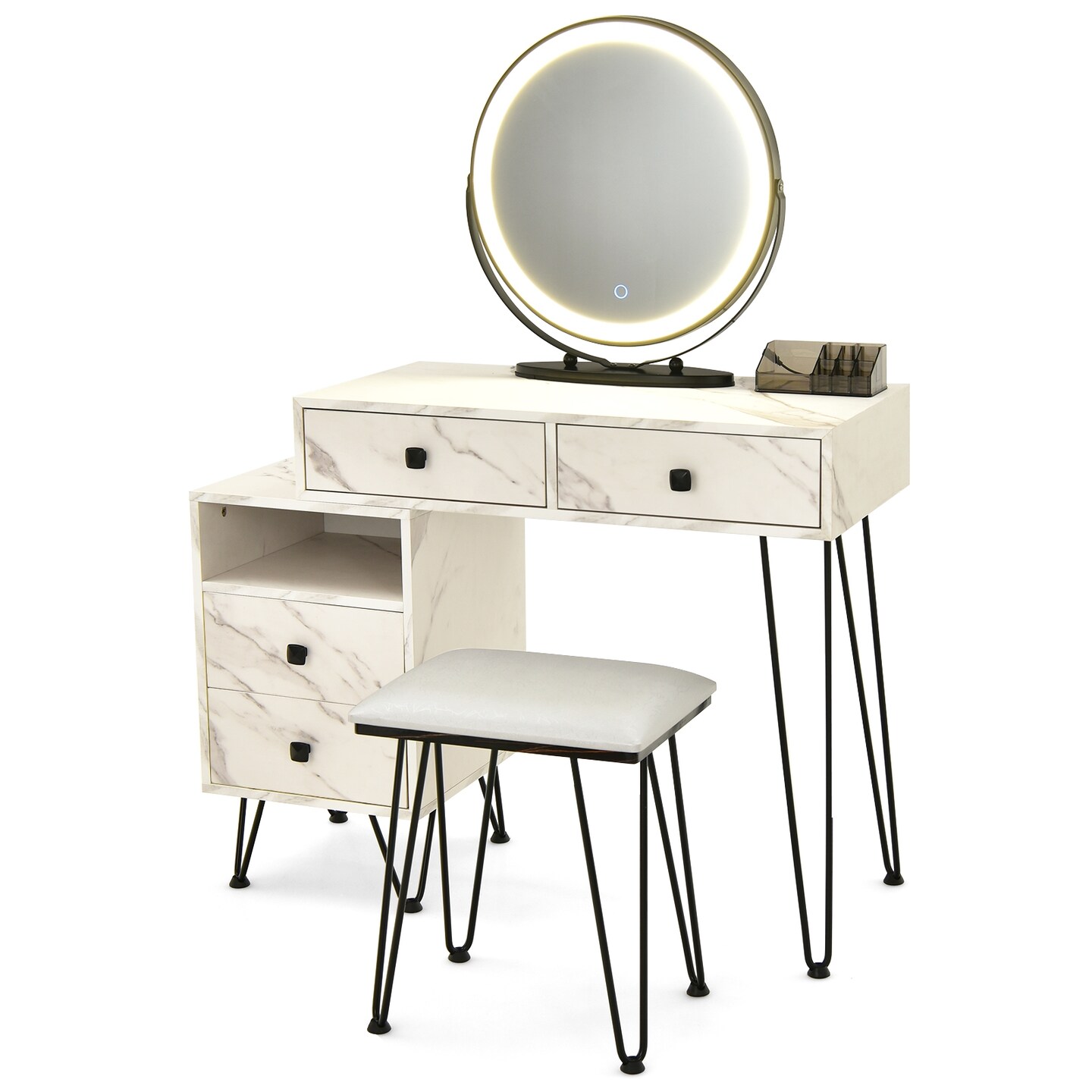 Modern Dressing Table with Storage Cabinet-White