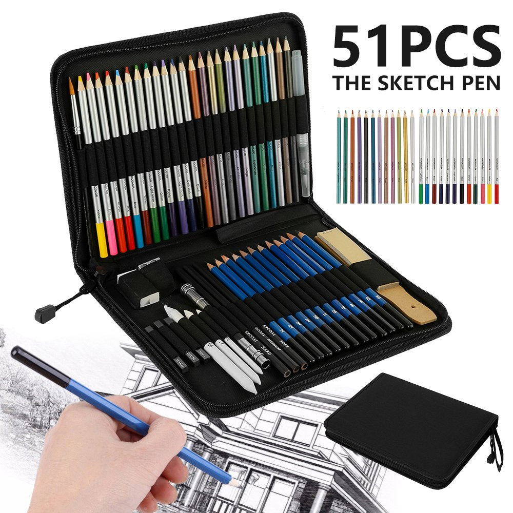 51Pcs Drawing Kit Wood Pencil Sketching Pencils Art Sketch