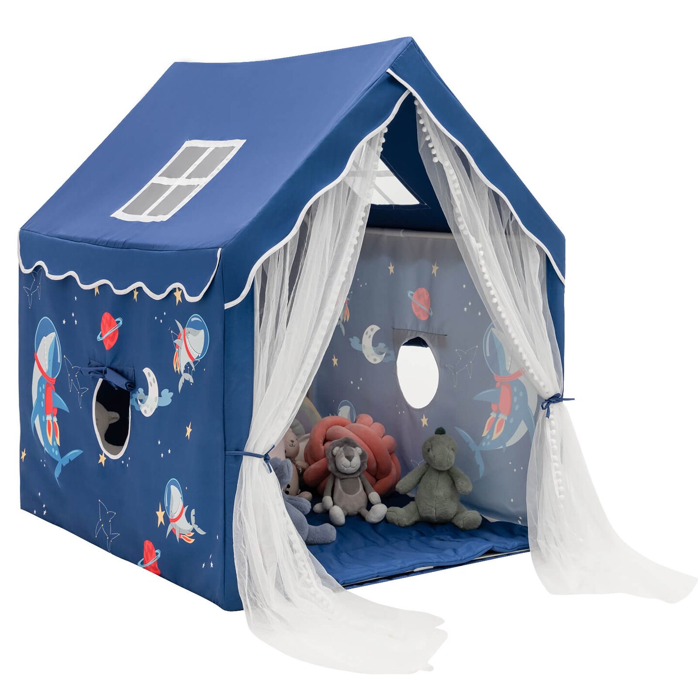 Kids Indoor Playhouse Tent with Removable and Comfortable Cotton Mat and Mesh Curtains