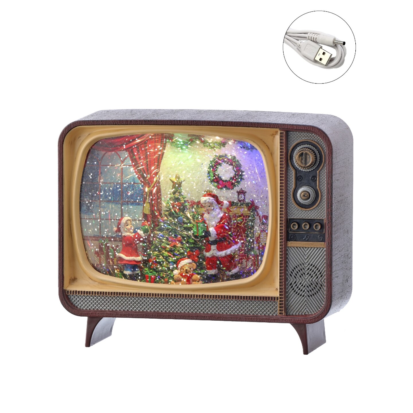 Contemporary Home Living 8.5&#x22; LED Lighted Santa Scene TV Christmas Globe with USB and Timer