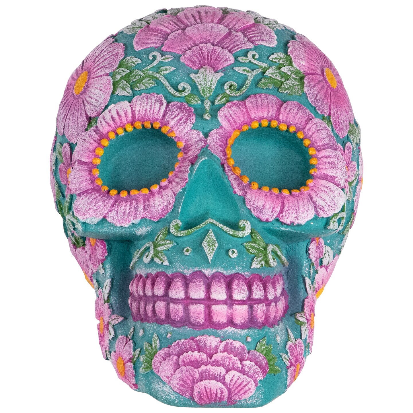 Northlight Day of the Dead Skull Coin Bank - 7.75" - Teal Blue and Pink