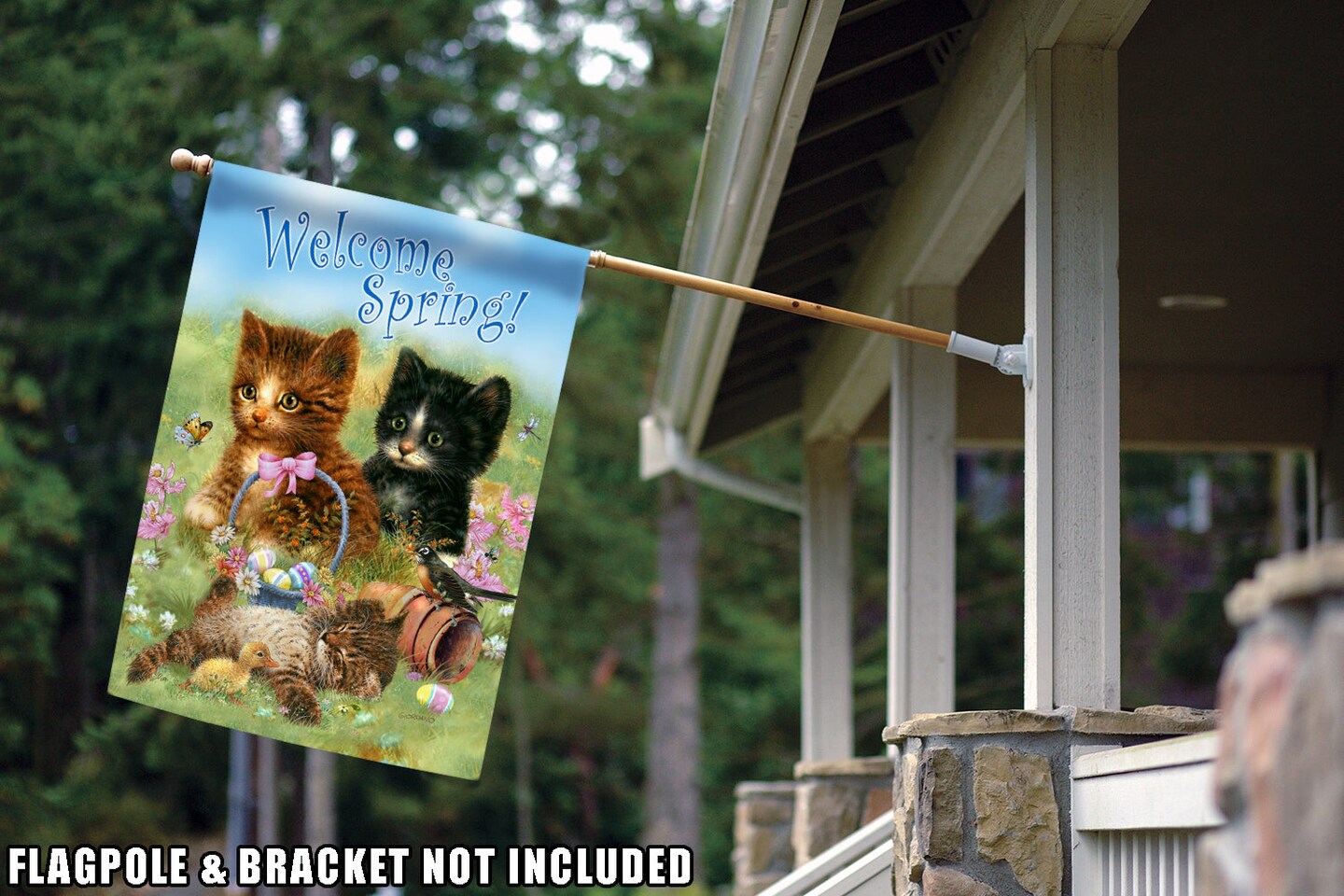 Welcome Spring Kittens Decorative Spring Flag