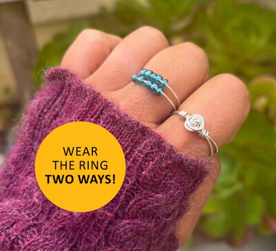 Flower fidget ring, sterling silver, anxiety rings, worry, spinner ...