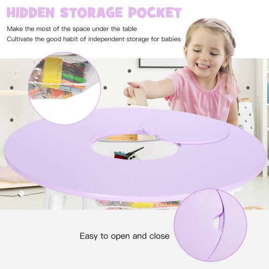 Wood Activity Kids Table and Chair Set with Center Mesh Storage