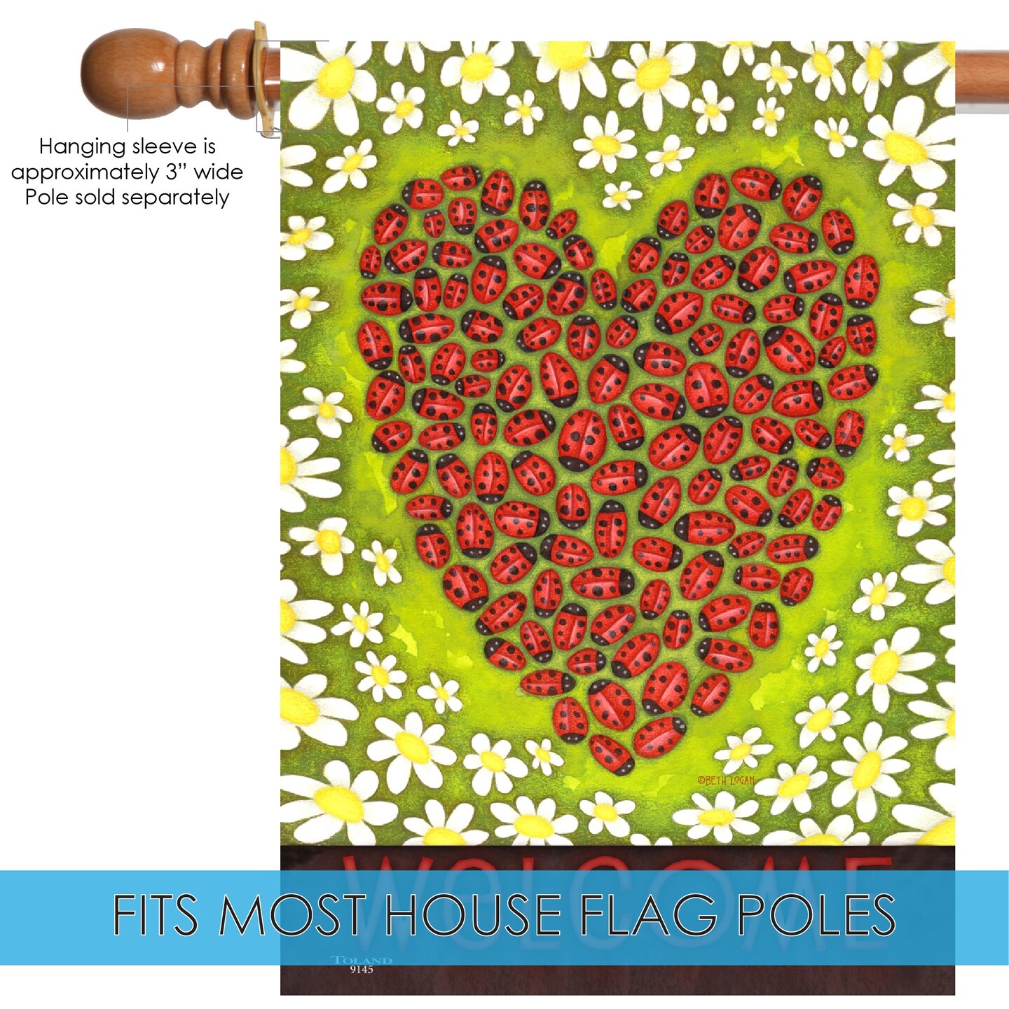 Ladybug Heart Decorative Valentine Double Sided Flag