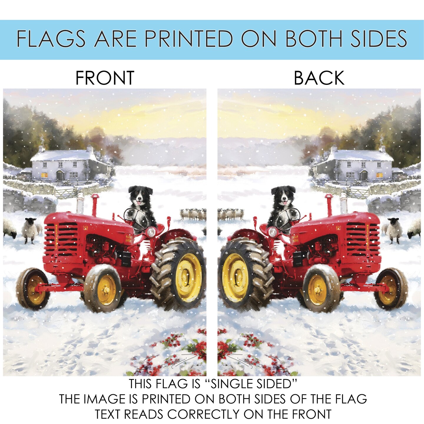 Tractor Dog Decorative Winter Flag