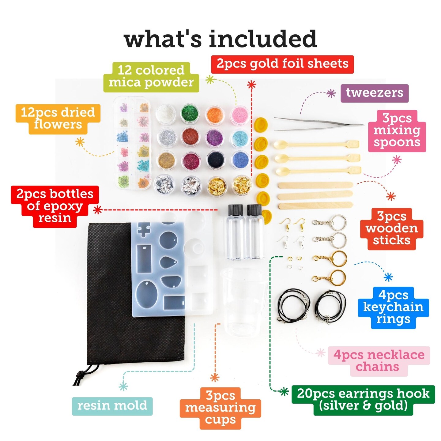 Incraftables Epoxy Resin Kit for Beginners. Resin Supplies set for Kids &#x26; Adults. Epoxy Resin Kit with mold, Epoxy Bottles, Dried Flowers, Mica powders, Foils, measuring cups &#x26; Jewelry Making Supplies