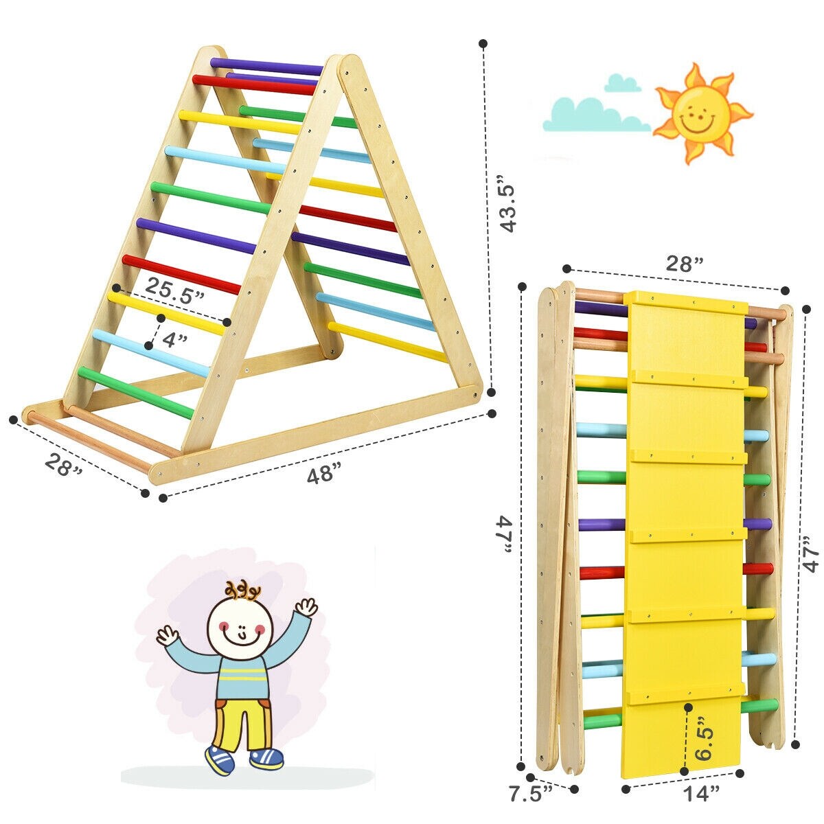 Foldable Wooden Triangle Climbing Ladder with 21 Strips Perfect for Indoor Play