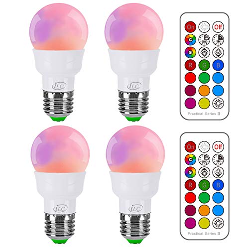 4 Pack RGB LED Light Bulb, Color Changing 40W Equivalent,5700K Daylight White, 450LM Dimmable 5W E26 Screw Base RGBW, Mood Light Bulb - 12 Color Choices - Timing Infrared Remote Control Included (4 Pack)