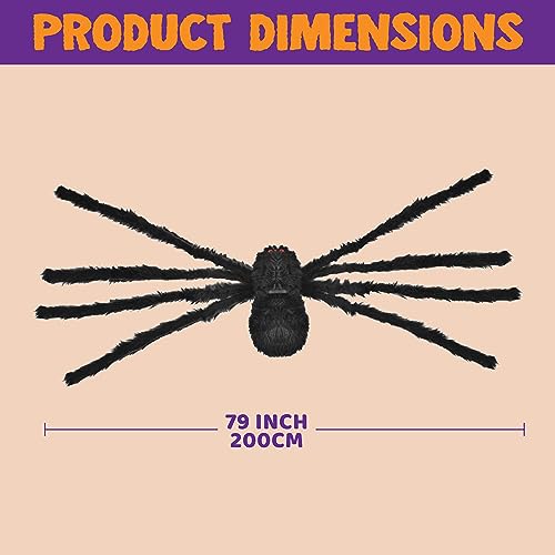 JOYIN 6.4ft Halloween Hairy Spider Outdoor Decorations,Light-up LED Eyes Scary Giant Spider Fake Large Spider Hairy Spider Props for Halloween Yard Decorations Party Outdoor and Outdoor Decor, Black