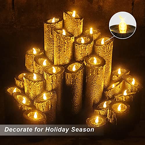 Black Candles, 24-Pack Tea Lights Battery Operated, Flameless Fake Candles Flickering, Halloween LED Candles Tea Lights for Fall Holiday Decor, Theme Party, 1.4&#x22; D X 1.3&#x27;&#x27;H- Warm White Light