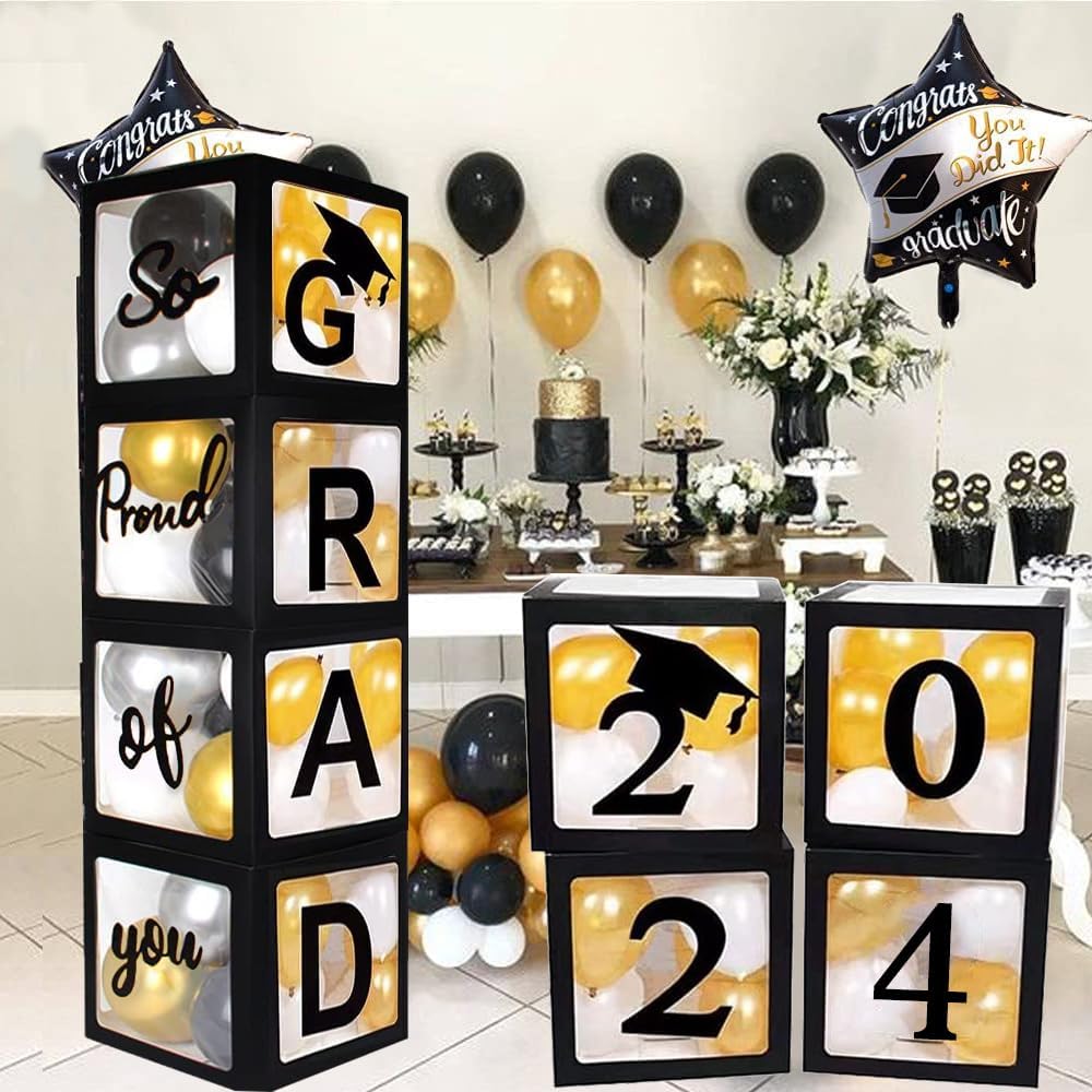 2024 Graduation Party Decoration Black Balloon Boxes with Letters 2024 ...