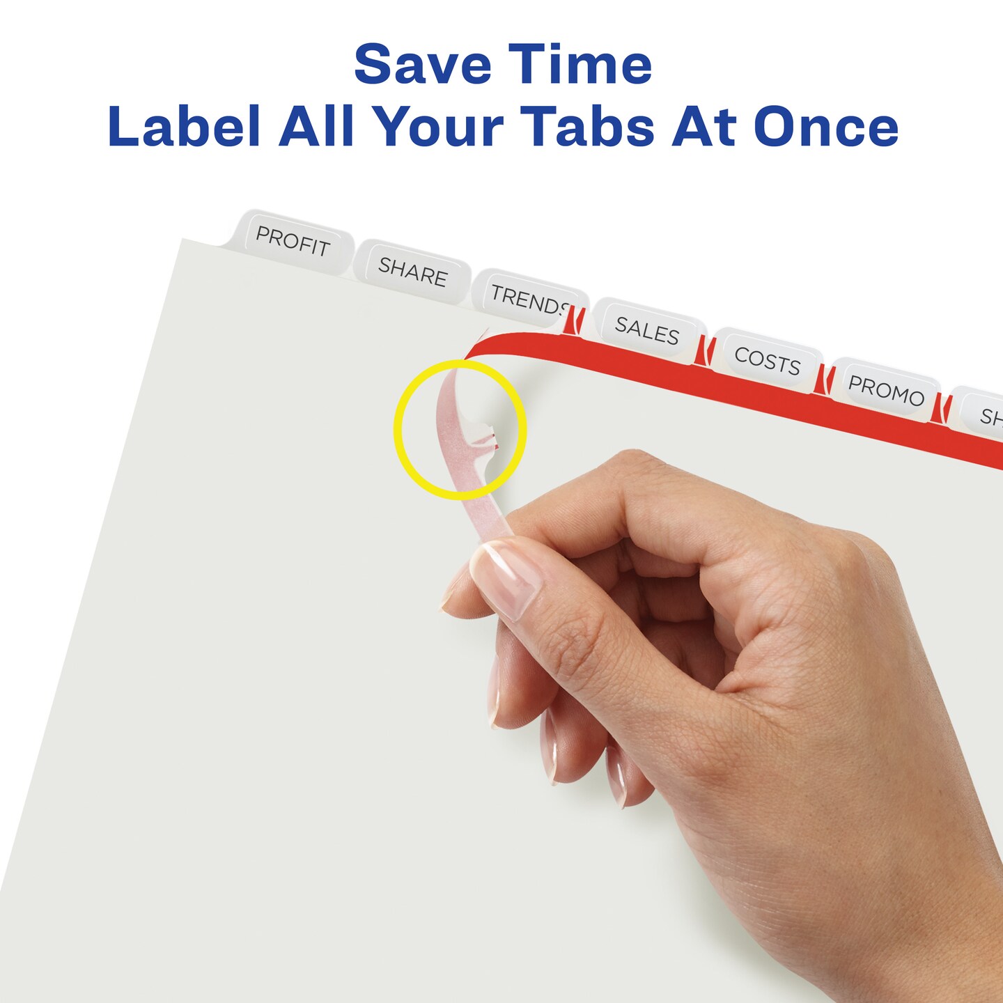 Avery 8 Tab Plastic Dividers for 3 Ring Binder, Easy Print &#x26; Apply Clear Label Strip, Index Maker Customizable Frosted White Tabs, 5 Sets (12450)